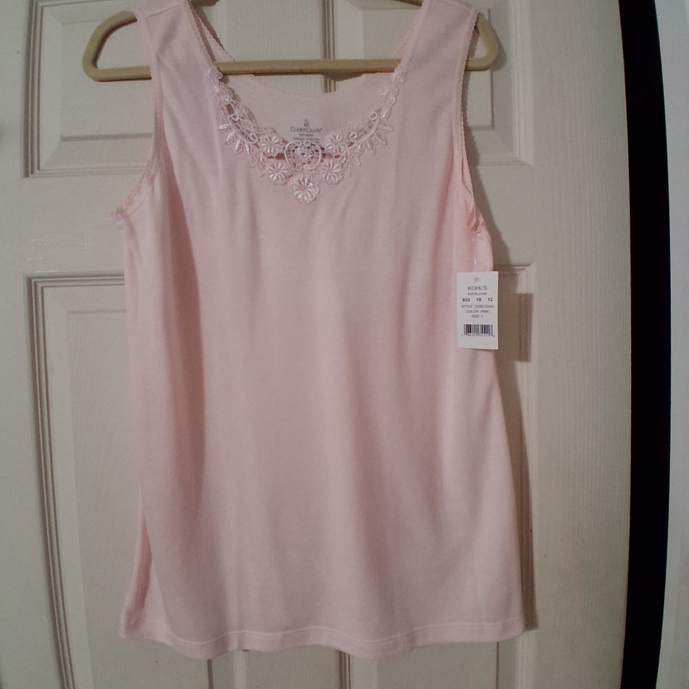 Pink Sleeveless Top with Embroidered Neckline